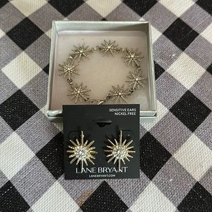 Woman’s pierced Lane Bryant earrings and matching bracelet